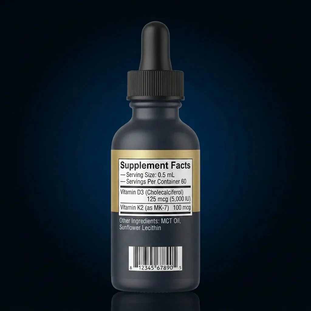 Unflavored Liposomal Vitamin D3 + K2 (MK-7) Liquid in MCT Oil — representative back label artwork (Supplement Facts panel)