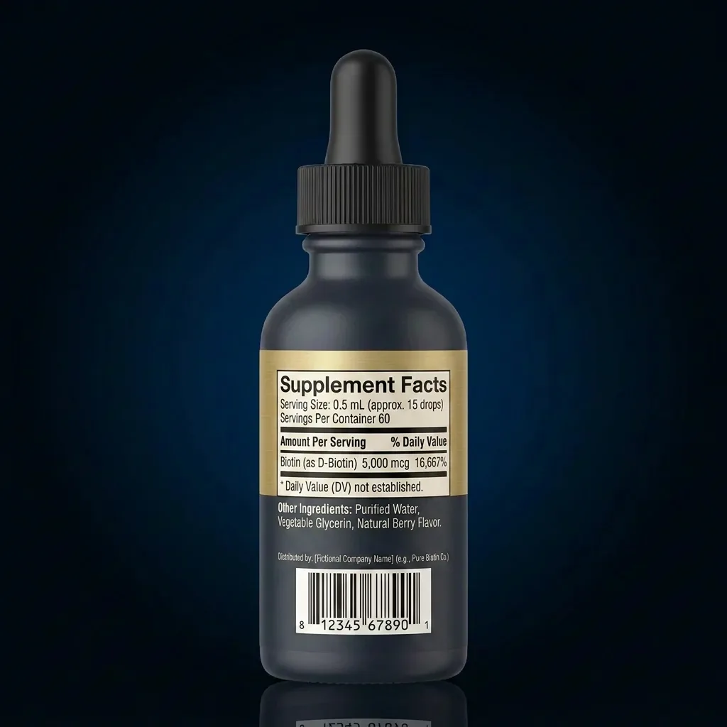 Vegan Biotin Daily Support Liquid Drops - 5,000 mcg Berry Flavor — representative back label artwork (Supplement Facts panel)