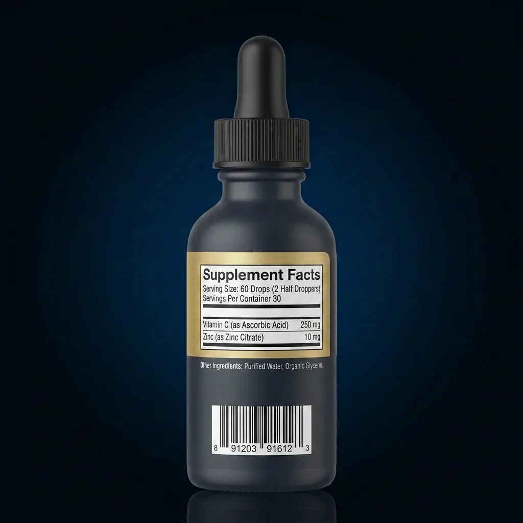 Vegan Immune Support Liquid Drops with Vitamin C & Zinc — representative back label artwork (Supplement Facts panel)