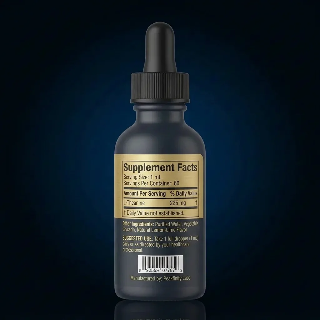 Vegan L-Theanine Liquid Drops for Relaxation & Mental Focus — representative back label artwork (Supplement Facts panel)