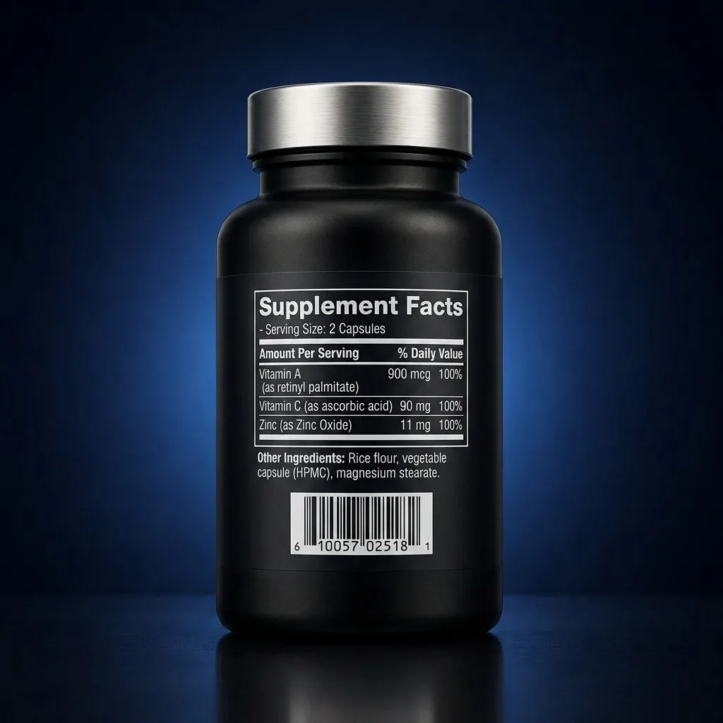 Vision Support Complex with Vitamin A & Antioxidants — representative back label artwork (Supplement Facts panel)