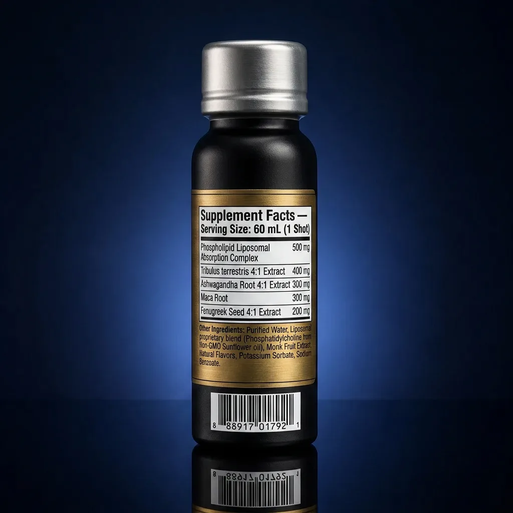 Vitality & Libido Support Liposomal 4-in-1 Liquid Shot — representative back label artwork (Supplement Facts panel)
