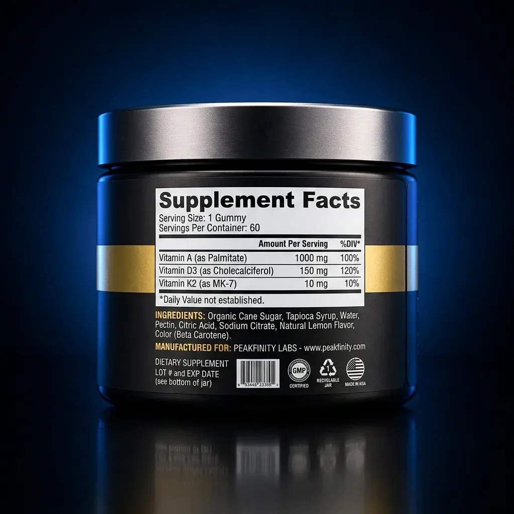 Vitamin ADK Complex Support Gummies with D3 & MK-7 — representative back label artwork (Supplement Facts panel)