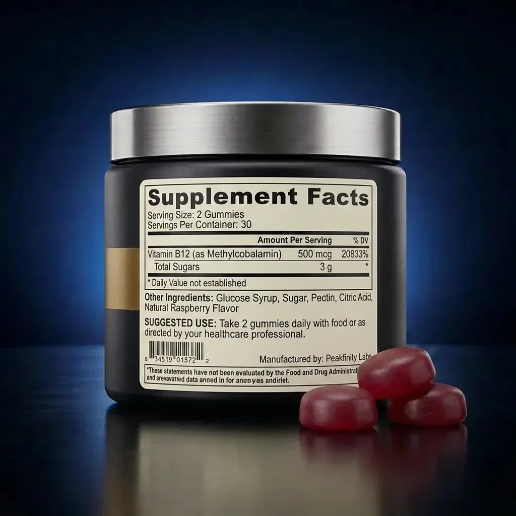 Vitamin B12 Heart & Energy Support Gummies - Raspberry — representative back label artwork (Supplement Facts panel)