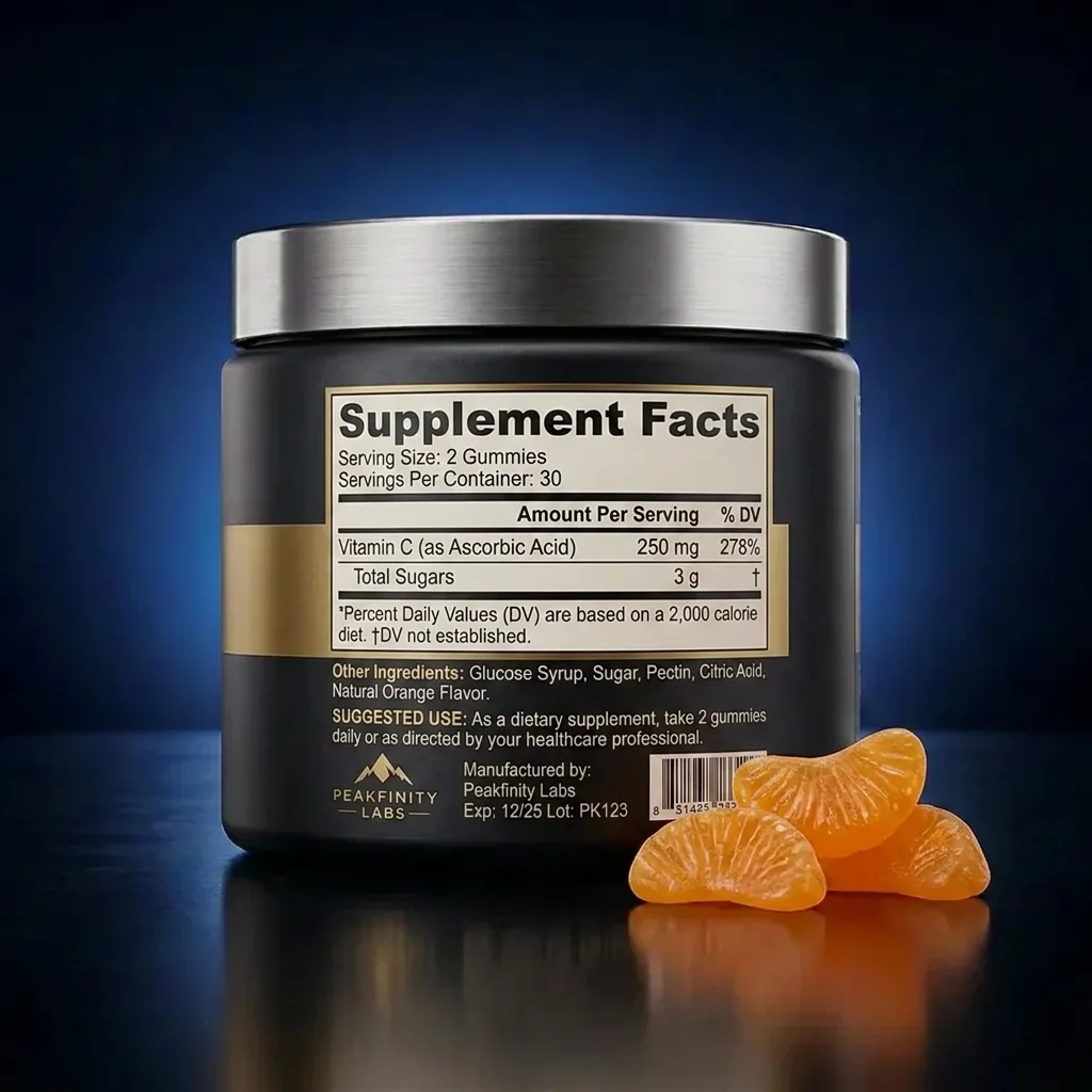 Vitamin C Immune Support Gummies - Natural Orange Flavor — representative back label artwork (Supplement Facts panel)