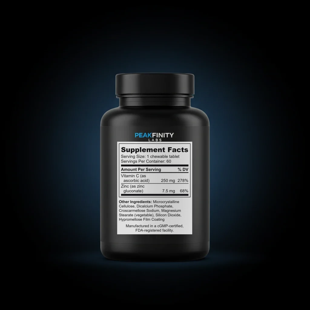 Vitamin C & Zinc Chewable Tablets — back label / ingredients panel