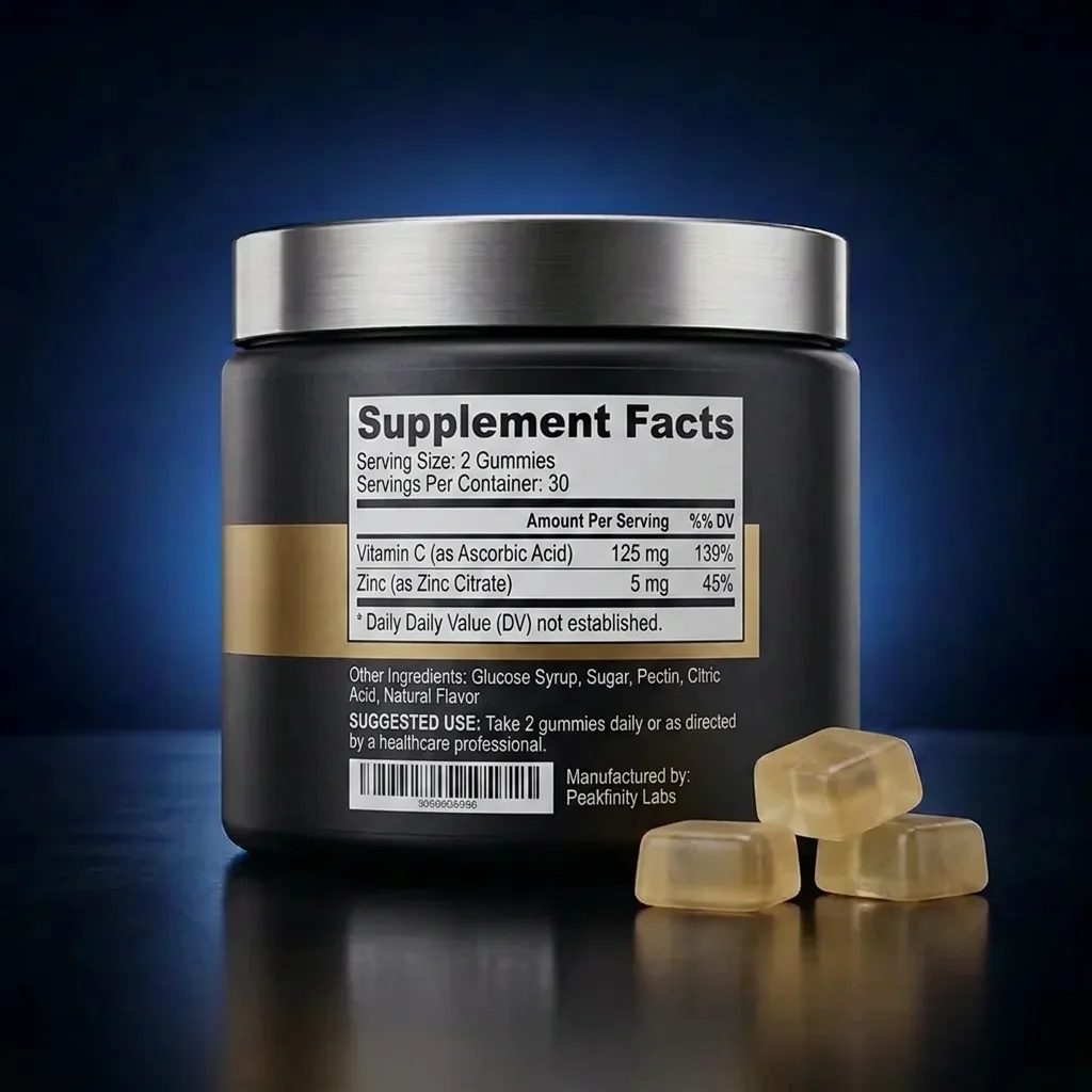 Vitamin C and Zinc Citrate Immune Support Gummies — representative back label artwork (Supplement Facts panel)