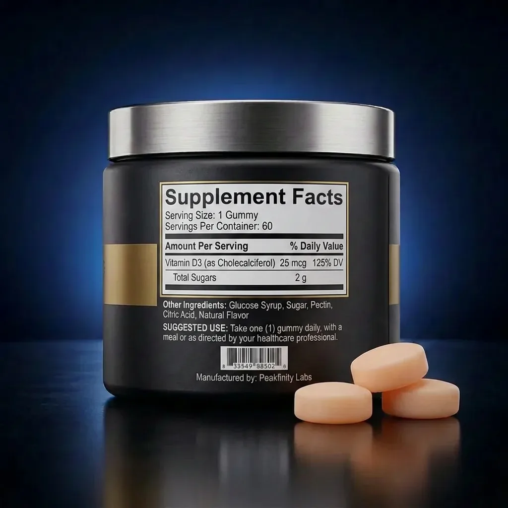 Vitamin D3 25 mcg Bone and Immune Support Gummies — representative back label artwork (Supplement Facts panel)