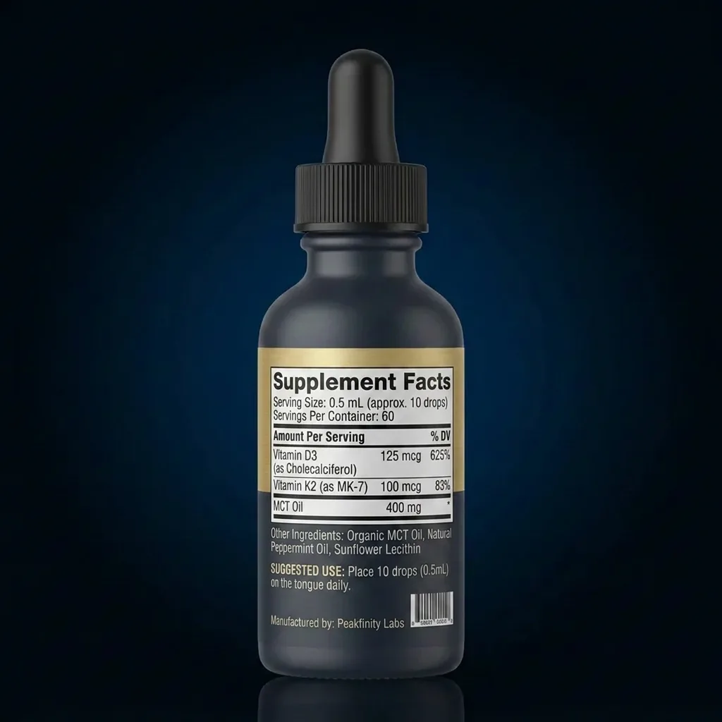 Liposomal Vitamin D3 + K2 (MK-7) Drops in Peppermint MCT Oil — representative back label artwork (Supplement Facts panel)