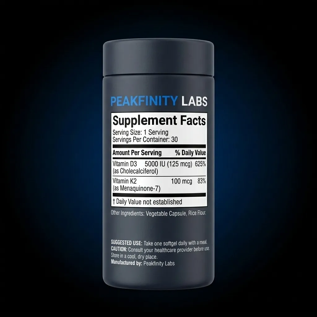 Premium Vitamin D3 K2 Softgels — representative back label artwork (Supplement Facts panel)
