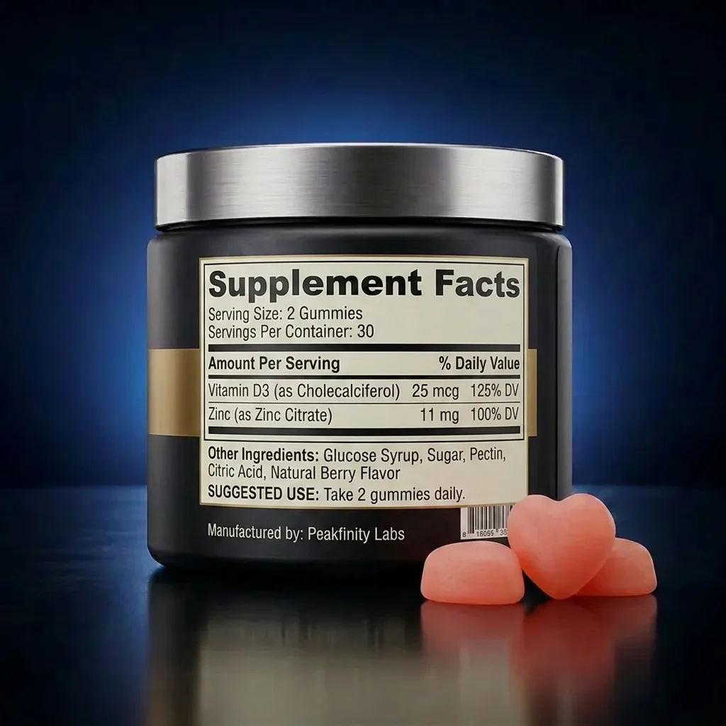 Vitamin D3 and Zinc Citrate Advanced Immune Gummies — representative back label artwork (Supplement Facts panel)