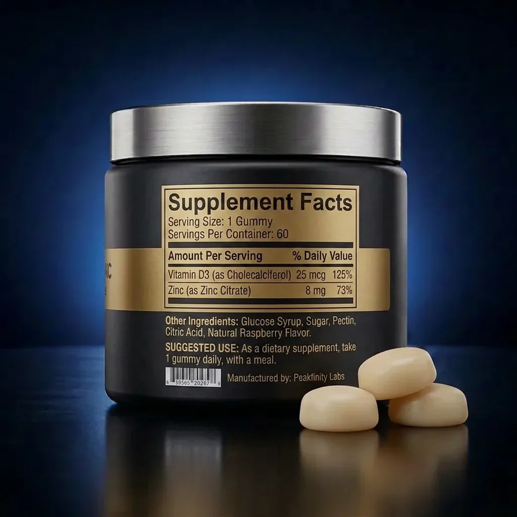 Vitamin D3 and Zinc Citrate Bone and Heart Gummies — representative back label artwork (Supplement Facts panel)