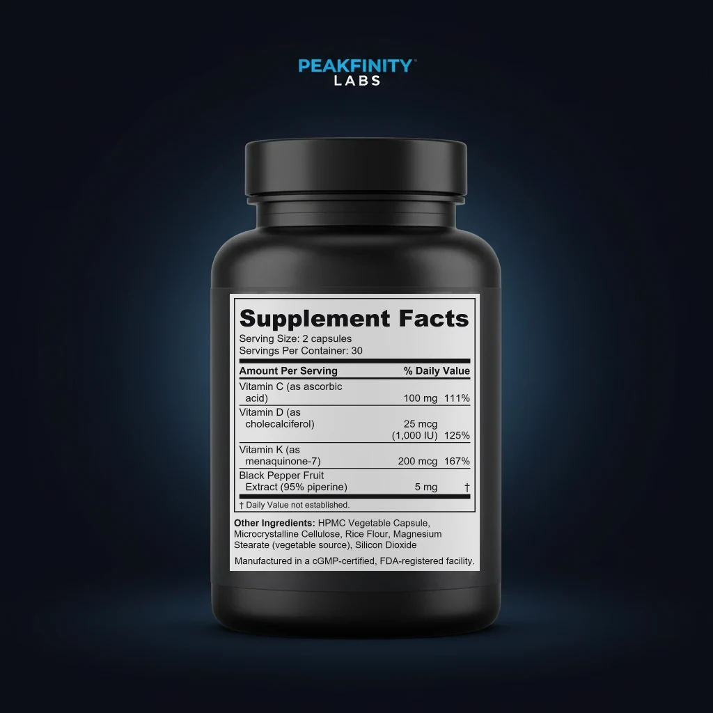 Vitamin K2 MK-7 200mcg Capsules back label and ingredient panel
