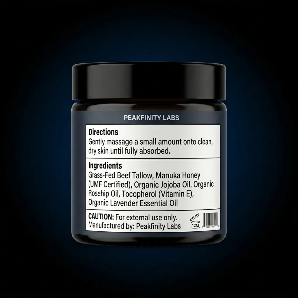 Whipped Beef Tallow & Manuka Honey Nourishing Cream — representative back label artwork (Supplement Facts panel)