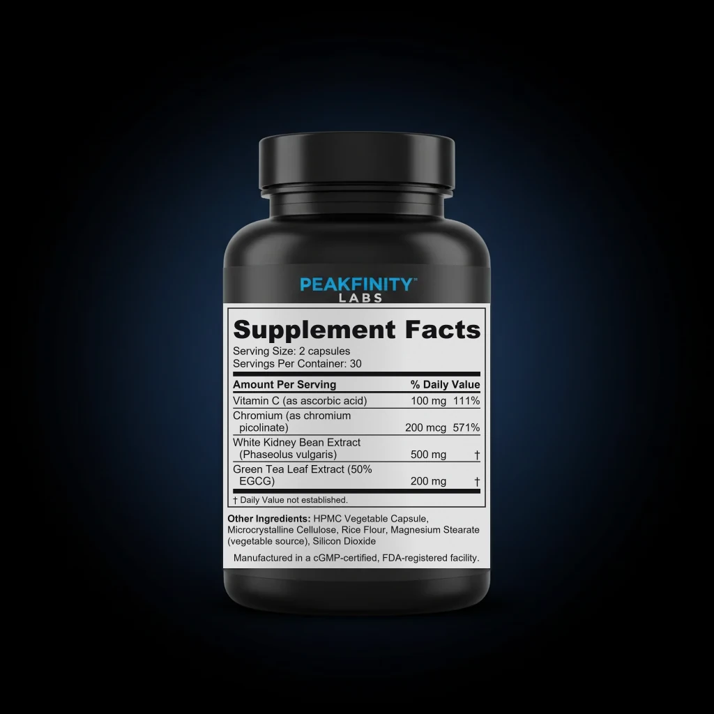 White Kidney Bean Carb Blocker Capsules back label and ingredient panel