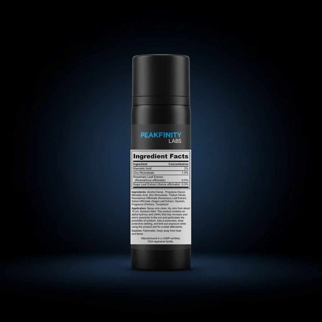 Whole-Body Deodorant Spray with Mandelic Acid back label and ingredient panel