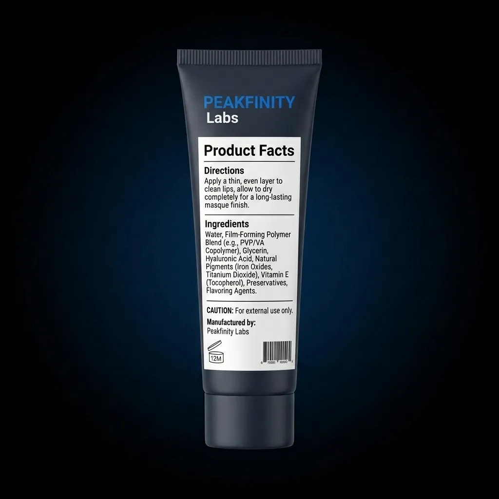 Private Label Long-Lasting Lip Stain Masque — representative back label artwork (Supplement Facts panel)