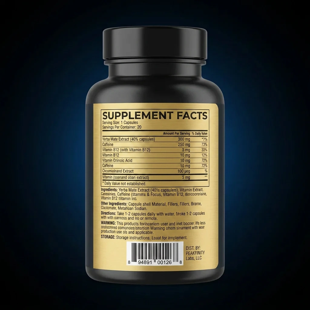Yerba Mate Clean Energy Capsules — representative back label artwork (Supplement Facts panel)
