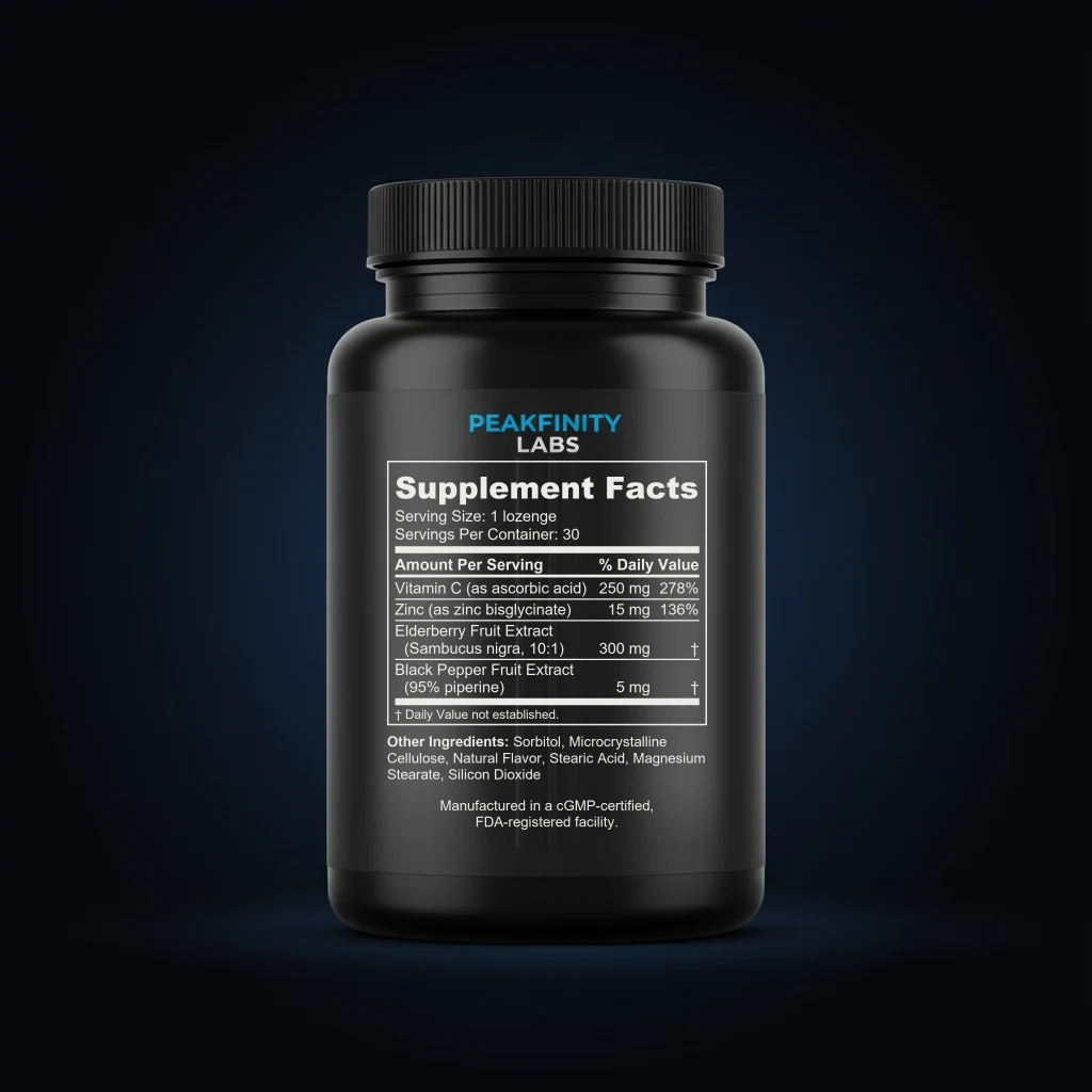 Zinc & Elderberry Immune Lozenges back label and ingredient panel
