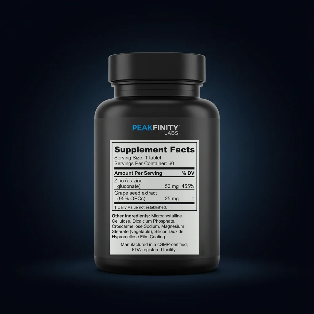 Zinc Gluconate 50mg Tablets — back label / ingredients panel