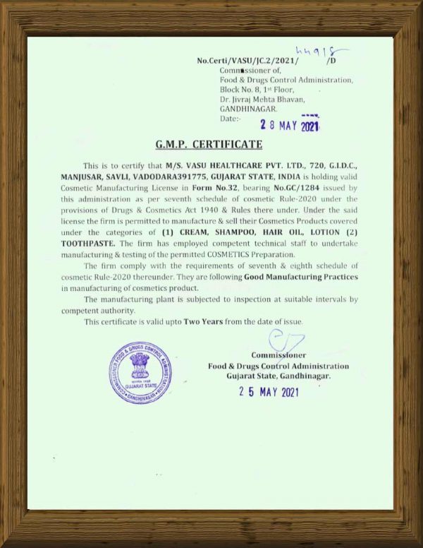 G.M.P. Certificate - Cosmetics